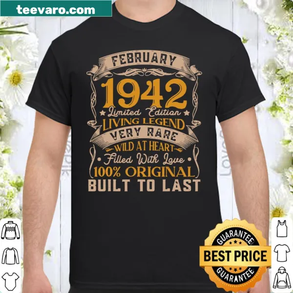 Vintage shirt celebrating a 79th birthday with 'Born In February 1942' text