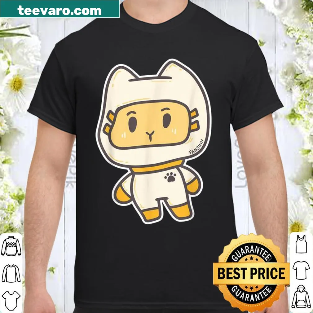 Children's shirt depicting a cat in a space suit among stars and planets