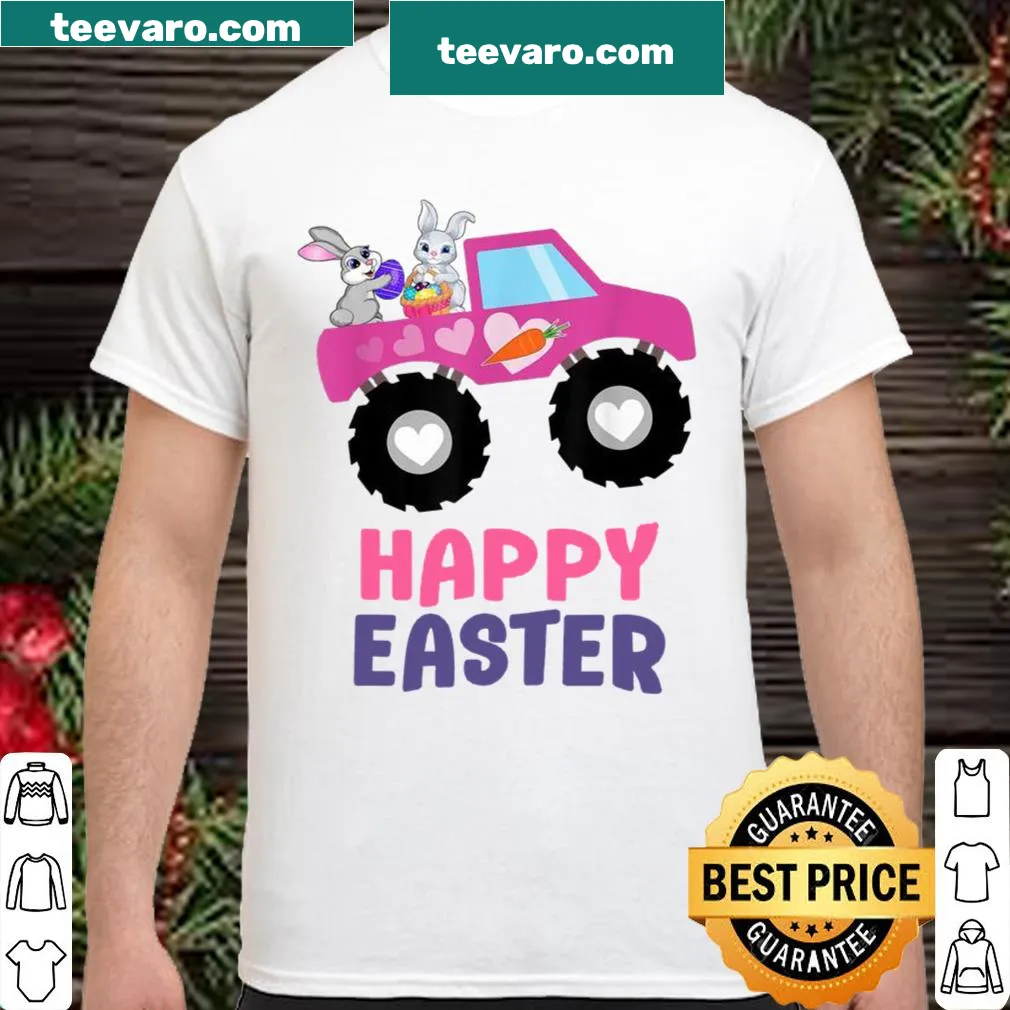 Graphic of a truck with bunnies and eggs for Easter.