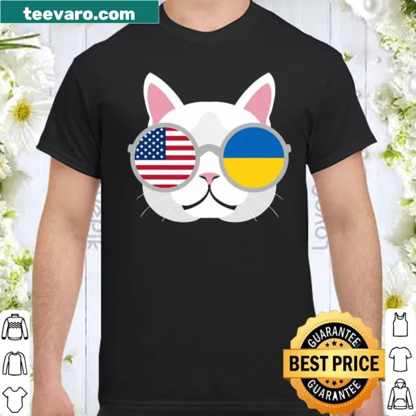 Cat design with Ukraine and USA flags on a humorous shirt
