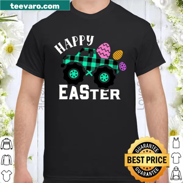 Whimsical plaid monster truck graphic t-shirt for Easter