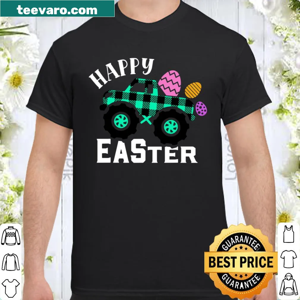 Whimsical plaid monster truck graphic t-shirt for Easter