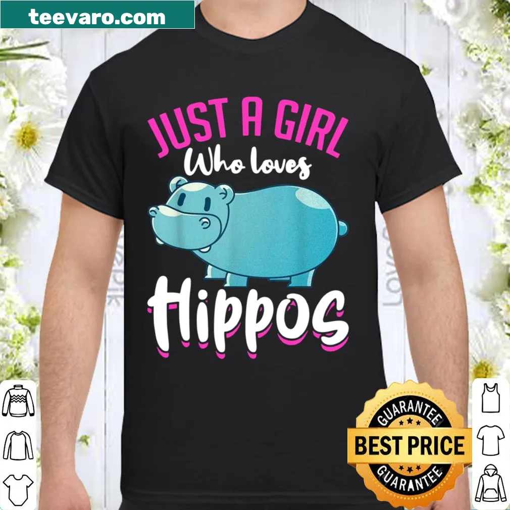 Cute shirt for women featuring a hippo graphic and the phrase Just A Girl Who Loves Hippos