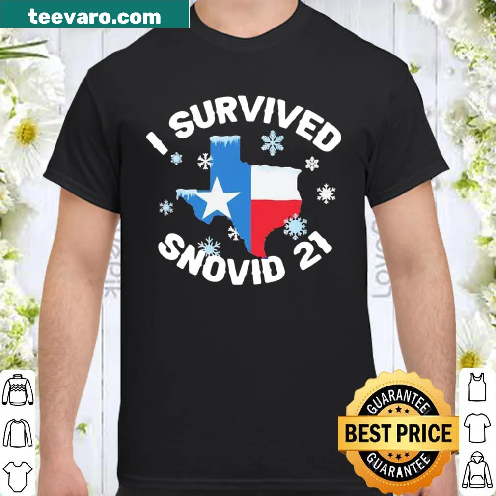 Funny shirt stating 'I Survived Snovid 21' in playful typography