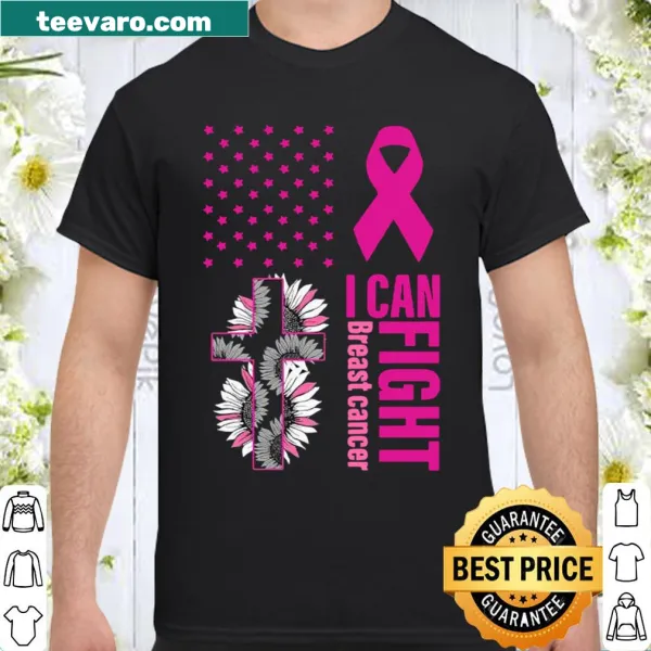 Patriotic shirt with American flag and 'I can fight breast cancer' text