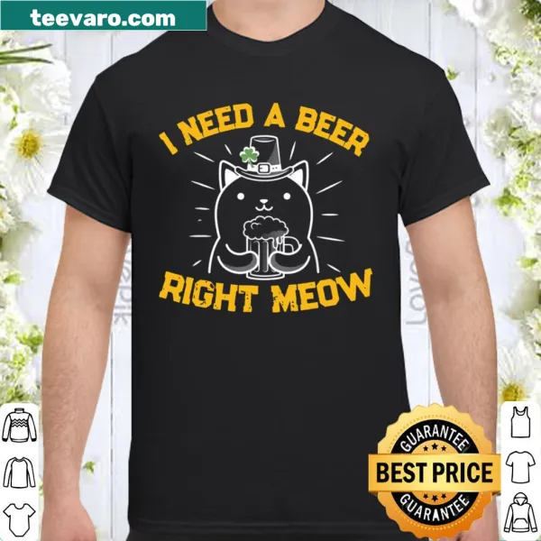 Humorous St. Patrick's Day t-shirt featuring a cat and beer phrase