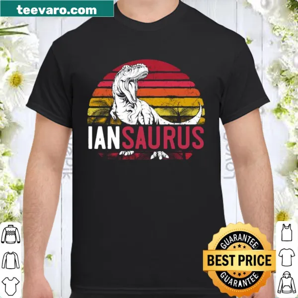 Cute dinosaur-themed shirt with personalized name Ian for boys
