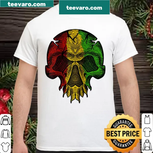 Reggae skull graphic raglan tee with Jamaican flag elements