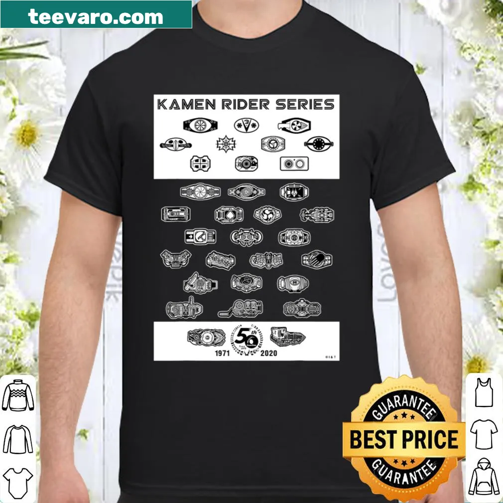 Kamen Rider 50th Anniversary shirt with iconic design elements