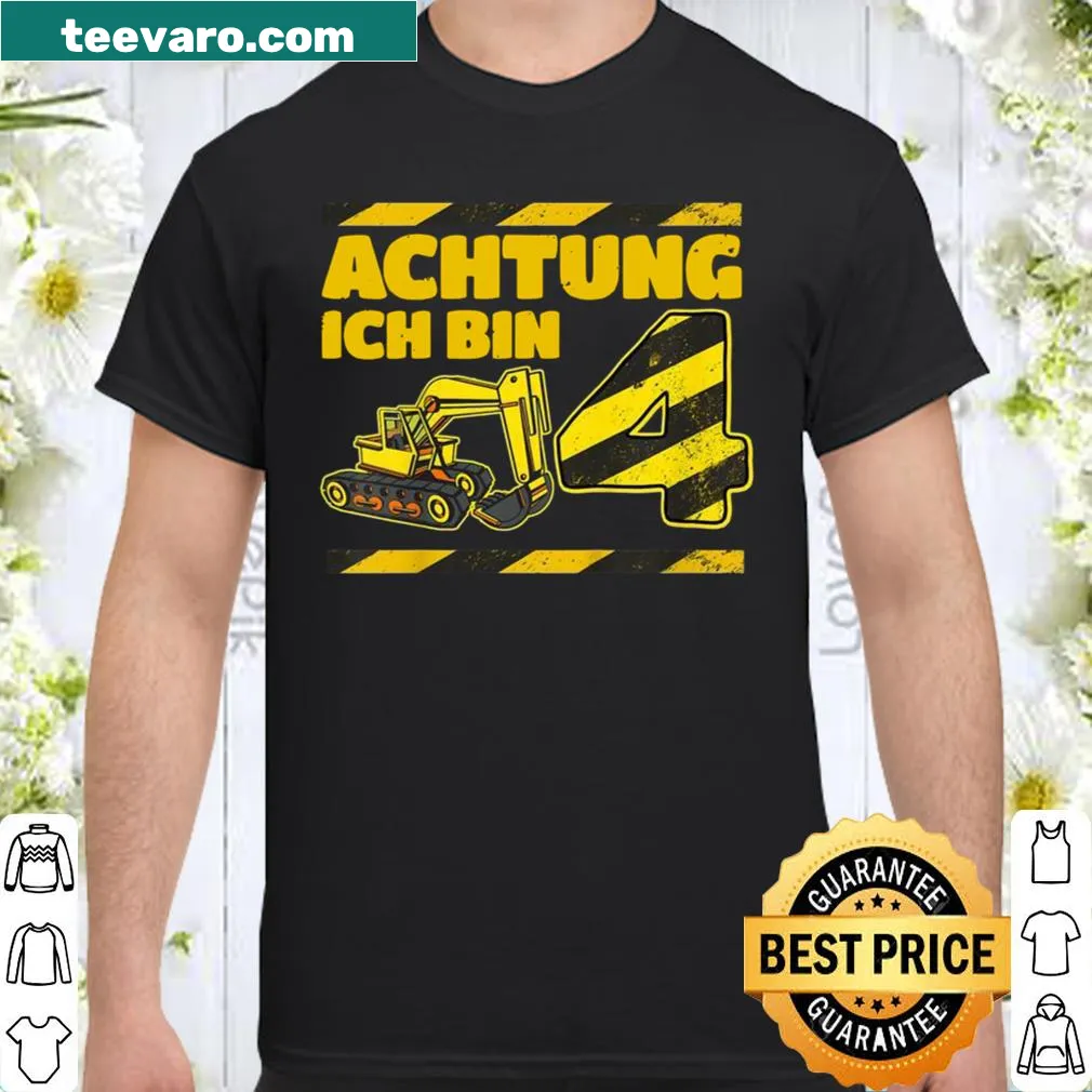 Birthday t-shirt with a cartoon digger and German text saying 'I am 4 years old.'