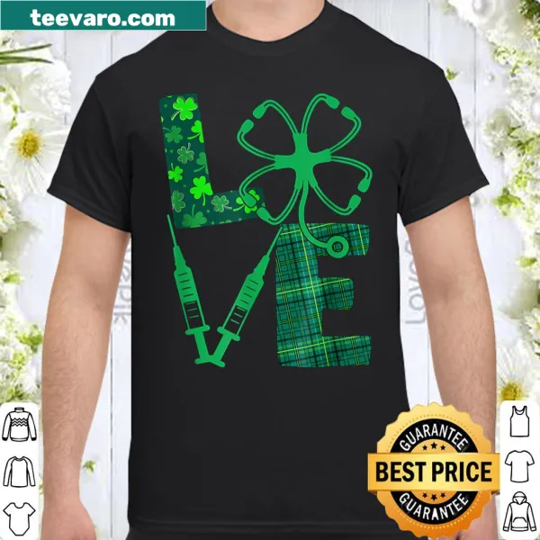 Nurse-themed shirt with 'LOVE' text, stethoscope, and syringe