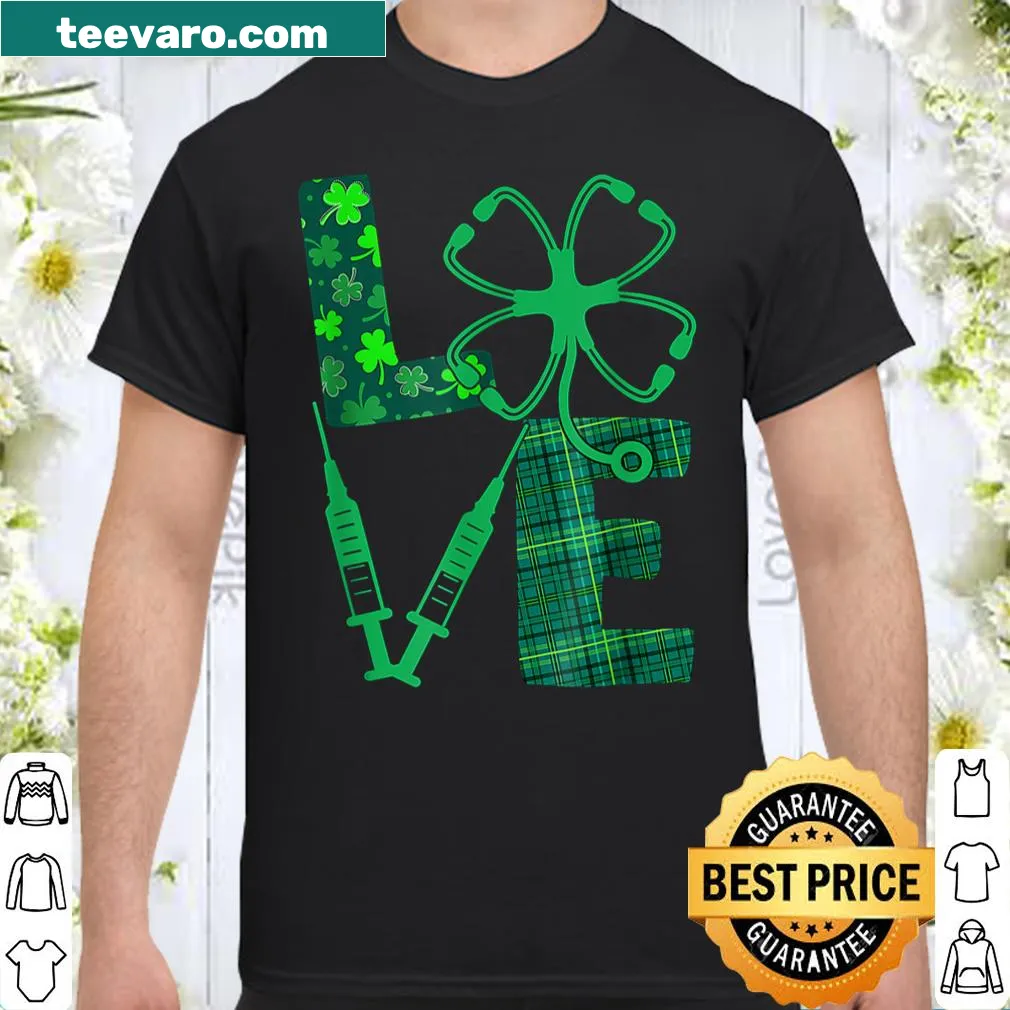 Nurse-themed shirt with 'LOVE' text, stethoscope, and syringe