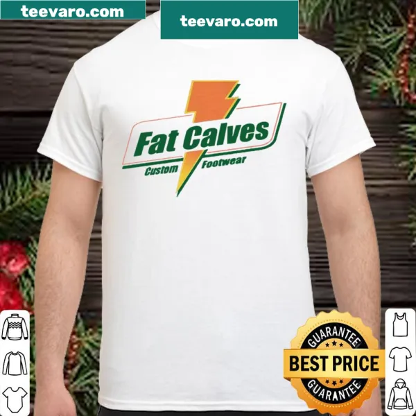 Playful graphic about footwear and fat calves on a T-shirt