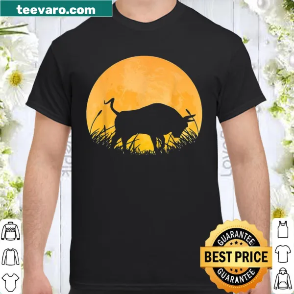 Halloween shirt featuring an ox design with a moon backdrop