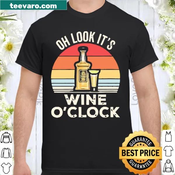Vintage-style shirt featuring the phrase 'Wine O'clock' in playful typography