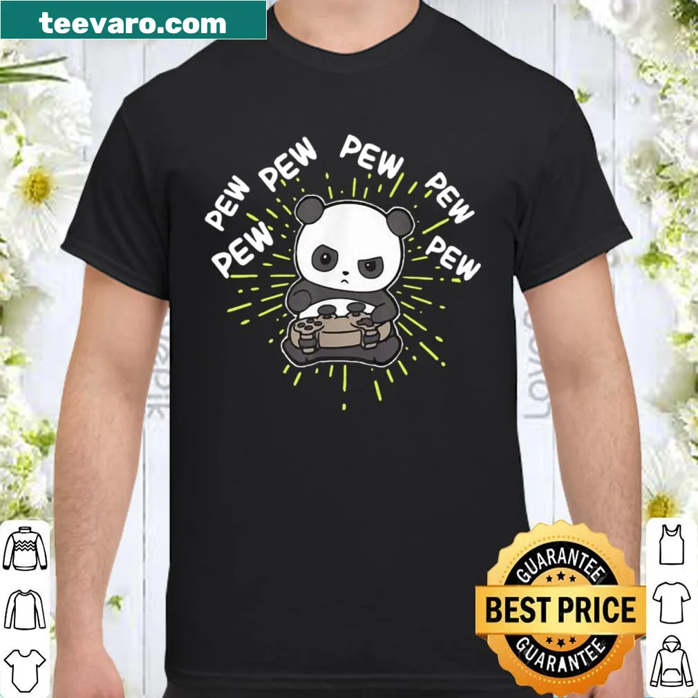 Playful shirt featuring a panda and 'Pew Pew' gaming slogan