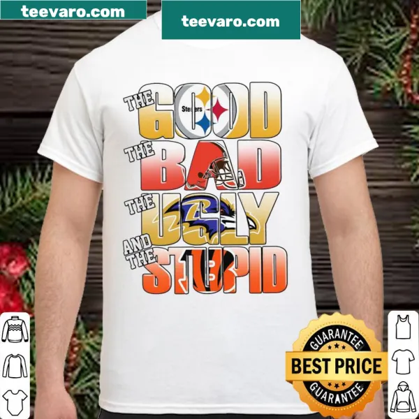 Playful shirt ranking NFL teams with humorous text.