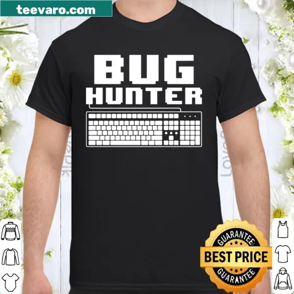 Bug Hunter graphic on a programming-themed t-shirt