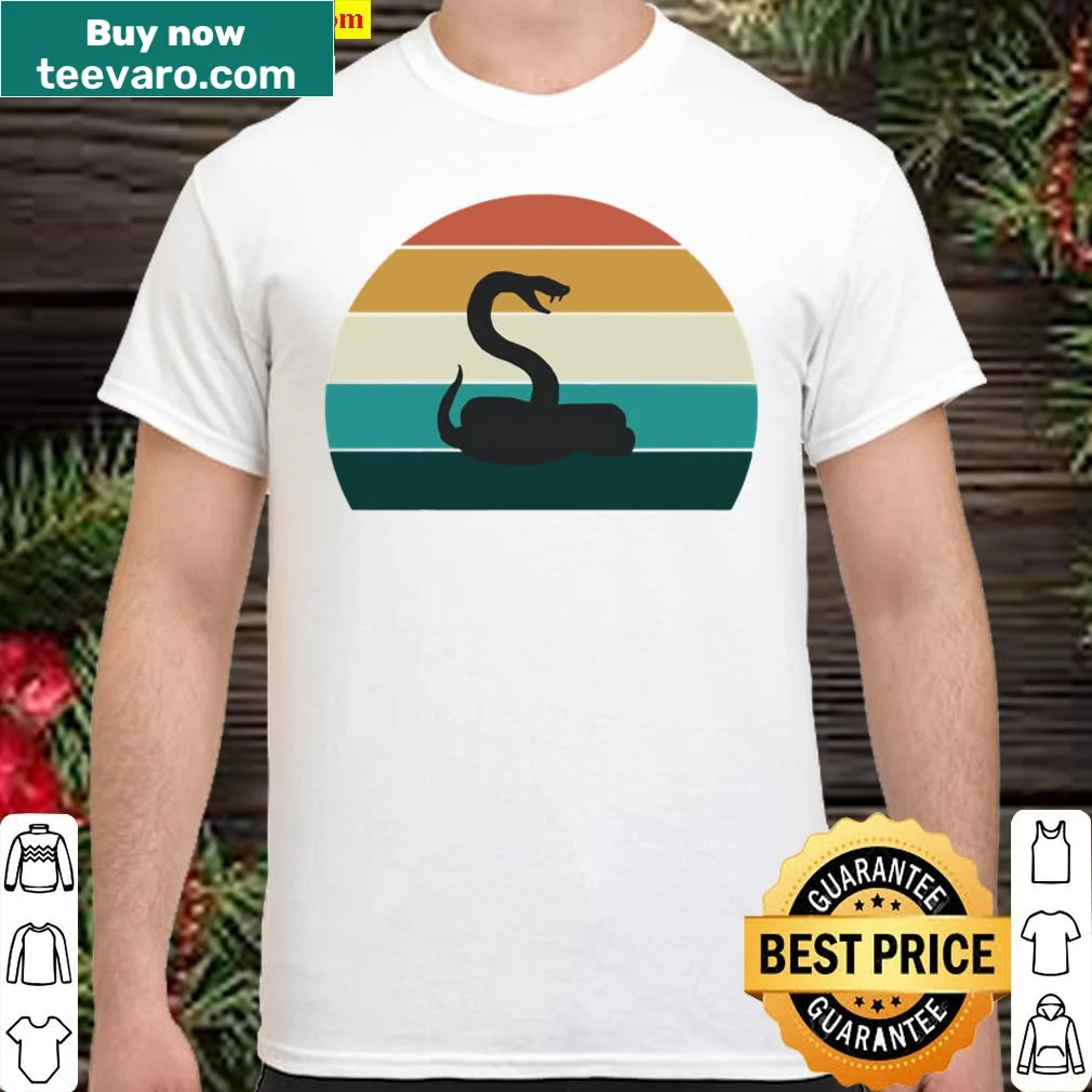 Vintage cobra snake graphic with sunset design on a pullover shirt.
