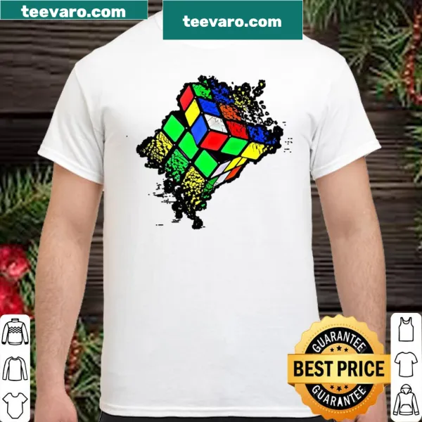 Cartoon graphic shirt featuring a Rubik's cube design