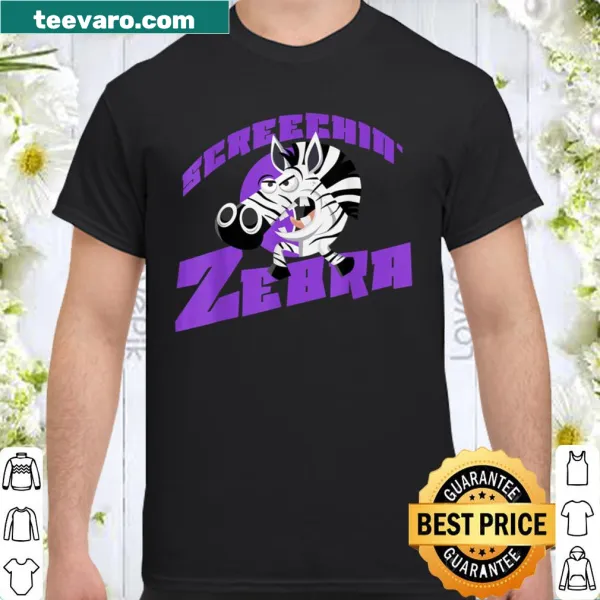 Playful zebra t-shirt featuring a cartoon zebra screeching