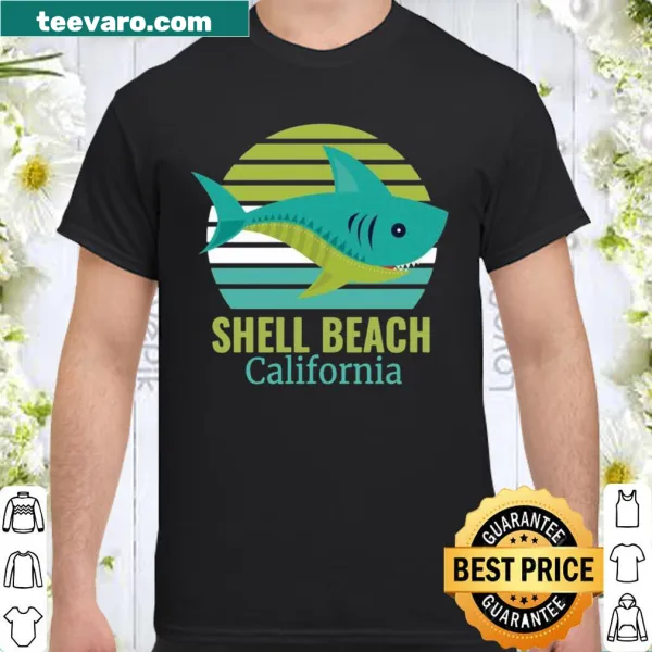Stylish shirt featuring 'Shell Beach California Shark' text