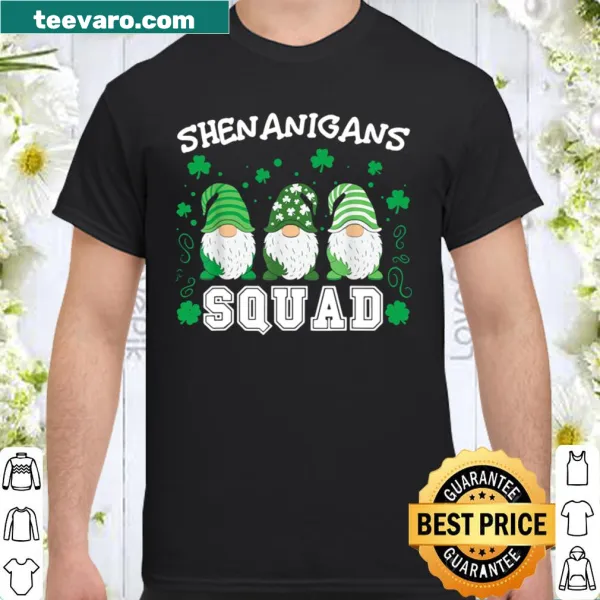 Funny graphic shirt featuring 'Shenanigans Squad' text