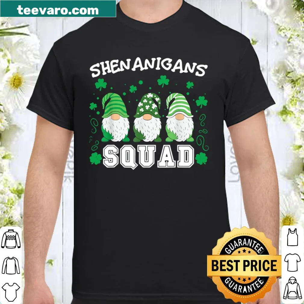 Funny graphic shirt featuring 'Shenanigans Squad' text