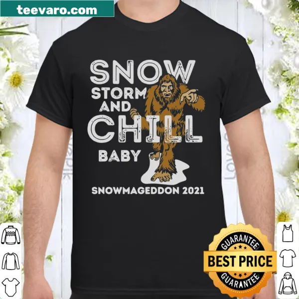 Humorous winter shirt with Bigfoot and playful snowstorm theme