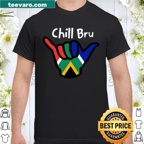 Shirt with Chill Bru phrase and South African flag design, showcasing cultural pride