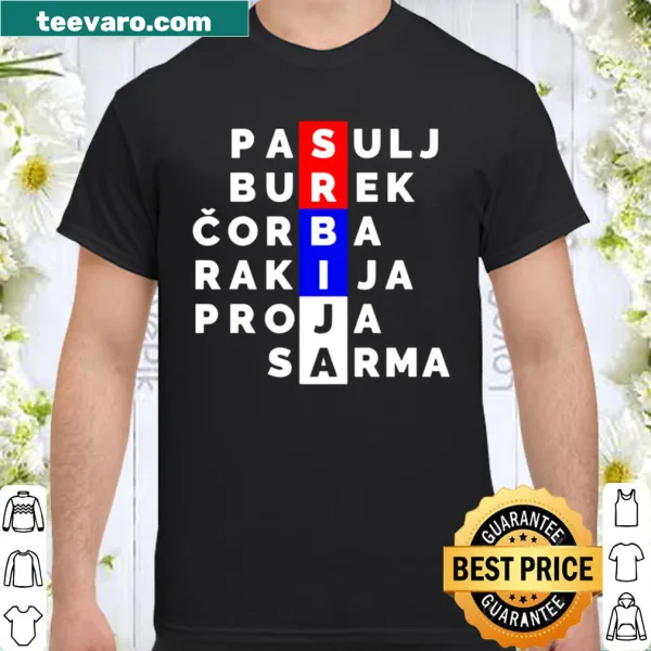 Illustration of Serbian foods with flag colors on a t-shirt