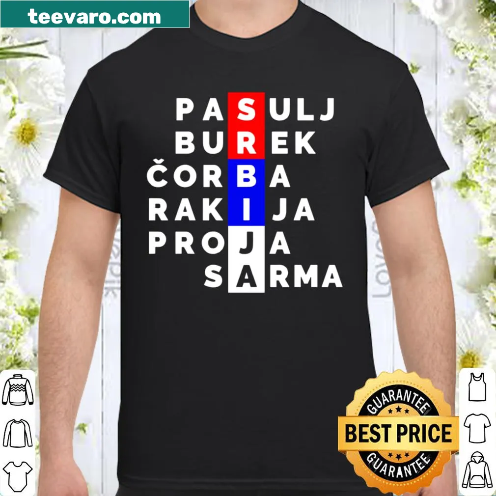 Illustration of Serbian foods with flag colors on a t-shirt