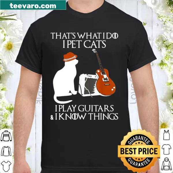 Musical shirt with cat and guitar graphic