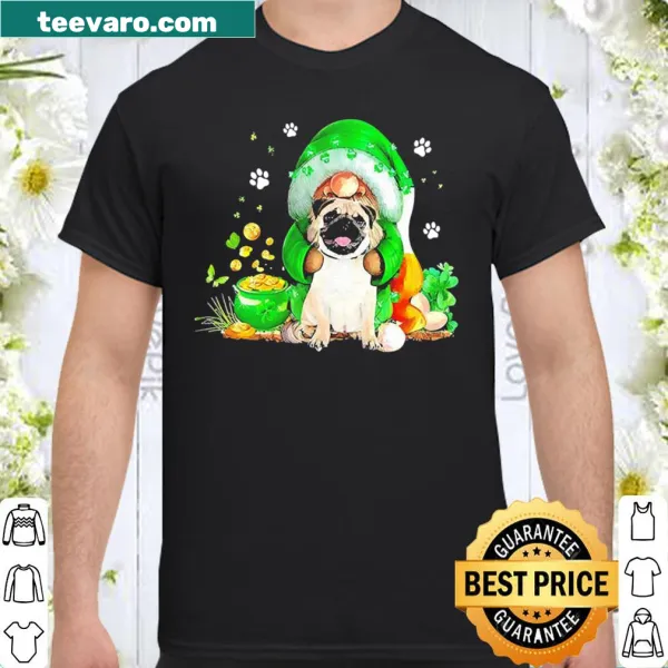 Gnome hugging a pug in a festive St. Patrick's Day illustration
