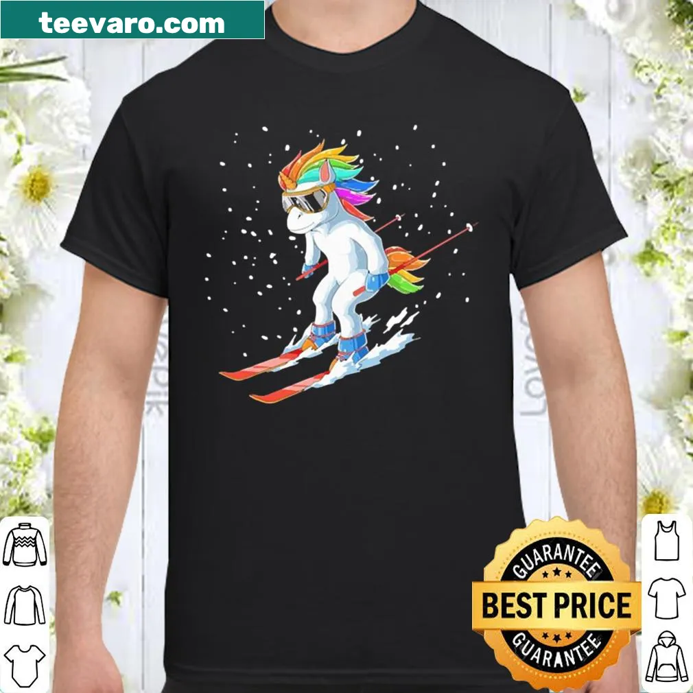 Retro shirt showcasing a unicorn at a USA ski resort in 80s style