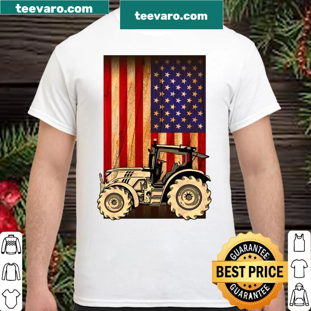 Vintage tractor graphic with American flag design on a pullover.