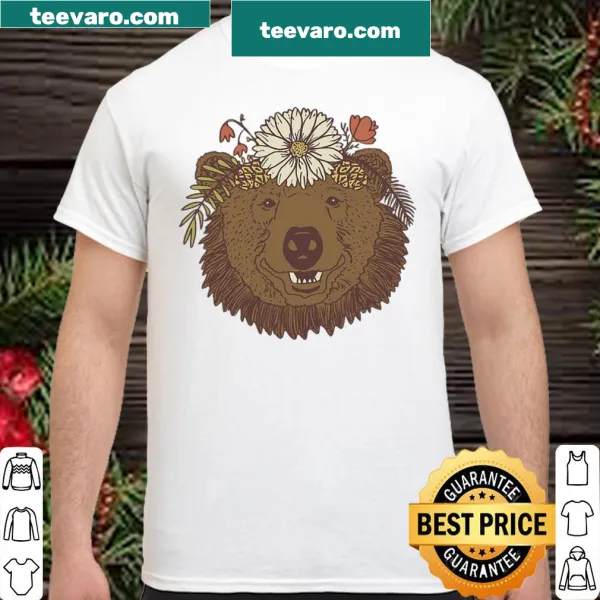 Adorable bear surrounded by wildflowers graphic t-shirt