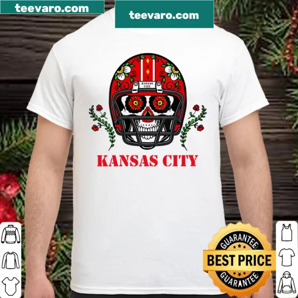 V-neck shirt with Kansas City football helmet sugar skull design.