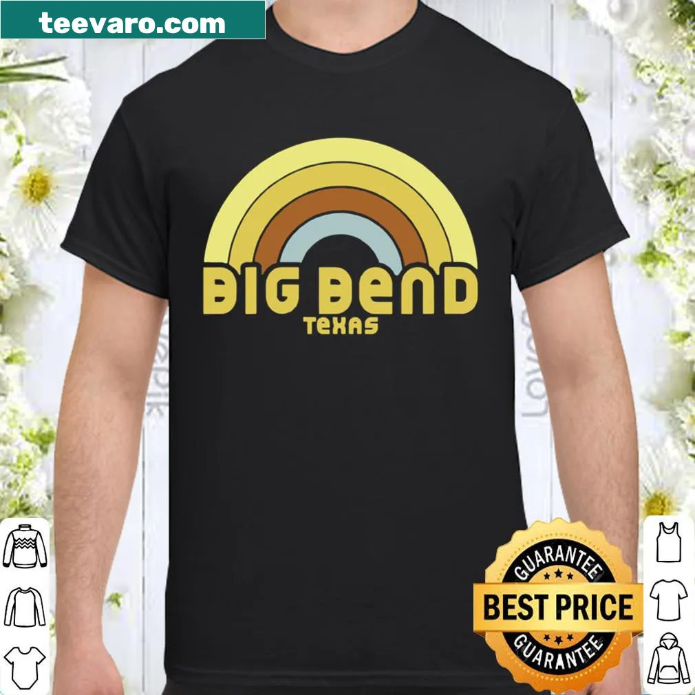 Retro t-shirt featuring a colorful rainbow design of Big Bend, Texas