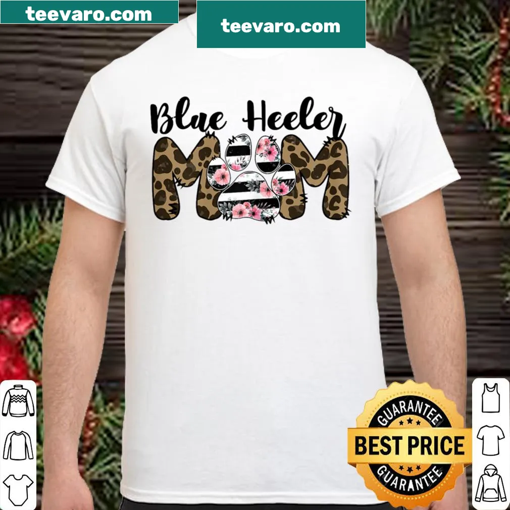 Blue Heeler mom shirt featuring floral and paw print design