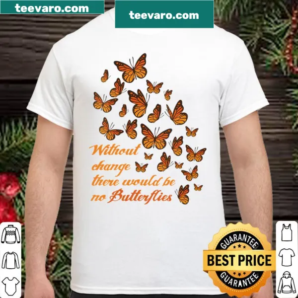V-neck shirt featuring a monarch butterfly illustration.