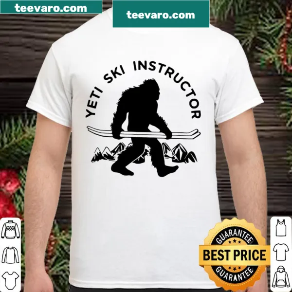 Whimsical Yeti skiing instructor graphic shirt.