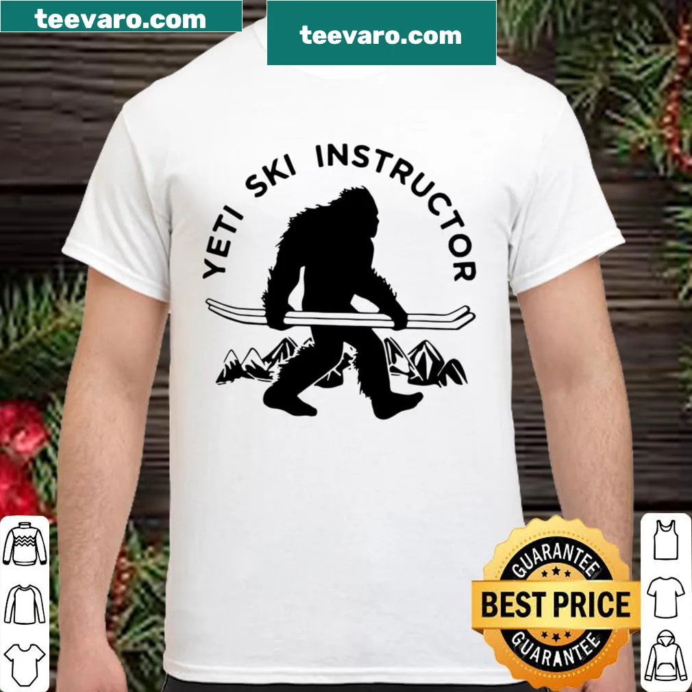 Whimsical Yeti skiing instructor graphic shirt.