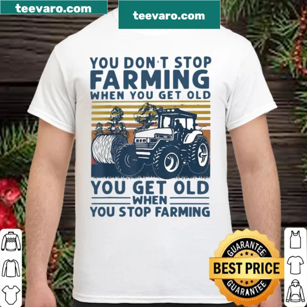 Vintage-style shirt featuring a tractor and farming saying