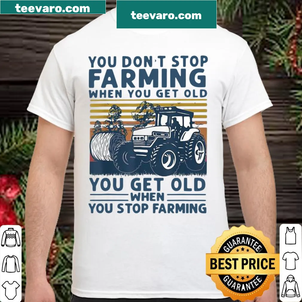 Vintage-style shirt featuring a tractor and farming saying