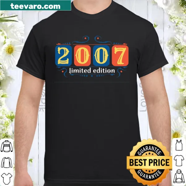 Shirt for 14th birthday with bold text celebrating the year 2007.