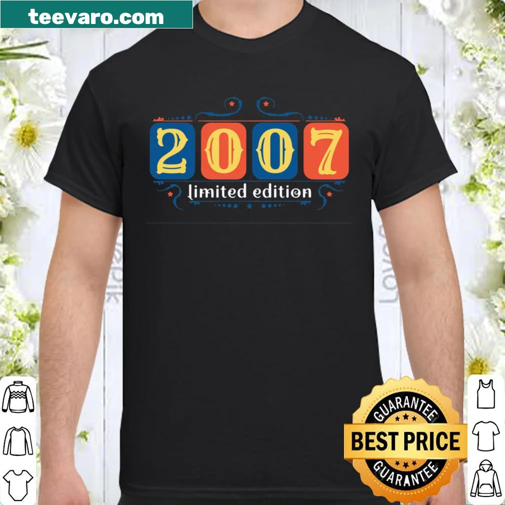 Shirt for 14th birthday with bold text celebrating the year 2007.