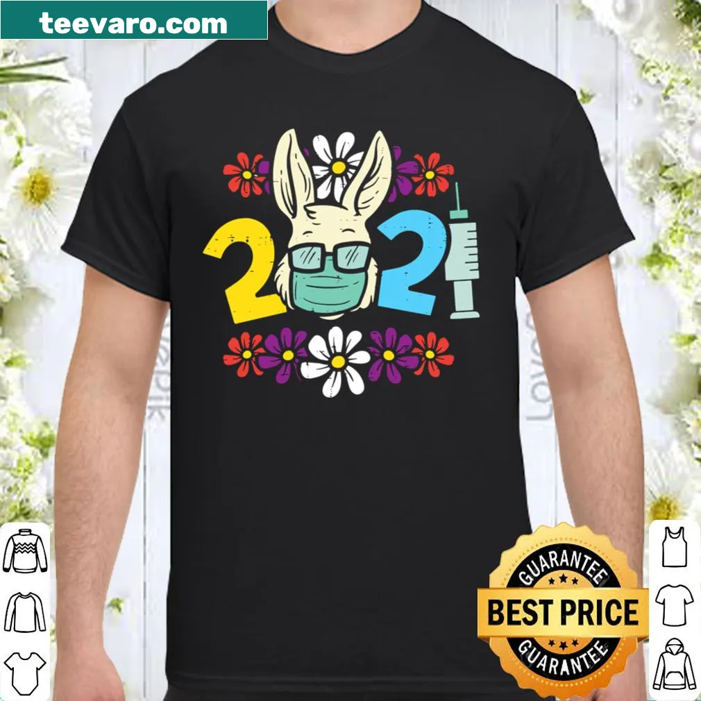Funny Easter shirt featuring a masked bunny and flowers
