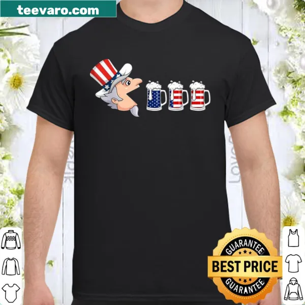 Uncle Sam illustration with American flag and beer for July 4th