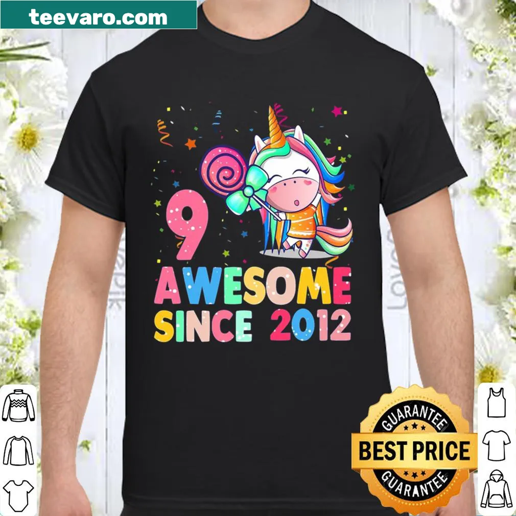 Vintage-style unicorn birthday t-shirt for girls turning 9